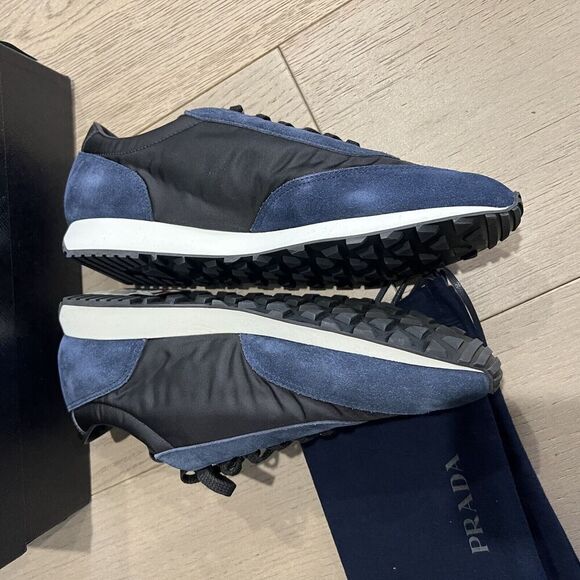 Prada Retro Trainer Sneaker Oltremare Nero Suede Leather Mens UK 9 / US 10 NEW - Picture 7 of 15